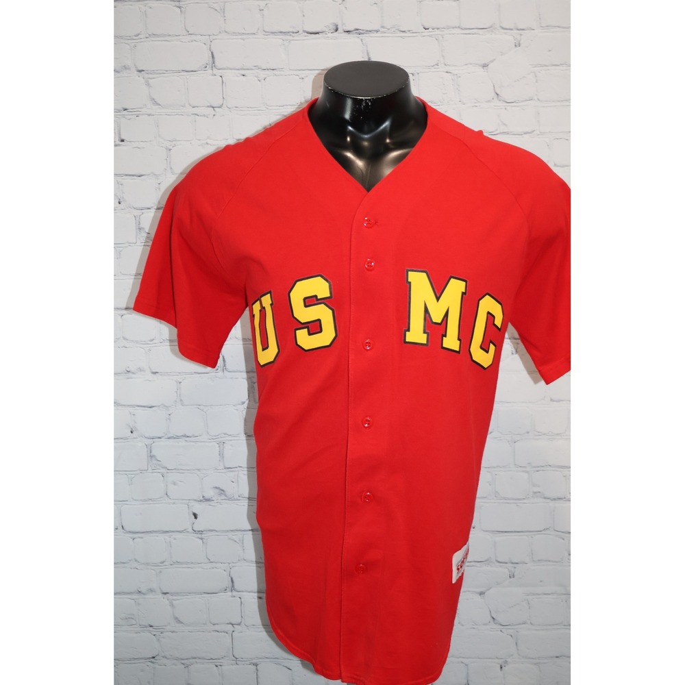 VINTAGE Soffe USMC Baseball Jersey Mens Large Red Button Up Cotton Shirt